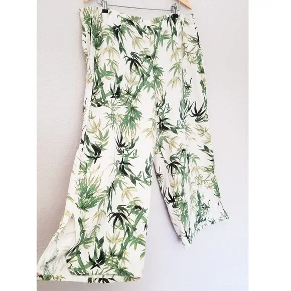 J. Jill Barley Palm Print Linen Blend Wide Leg Crop Pant Plus 2X Tropical Bamboo - Picture 11 of 13